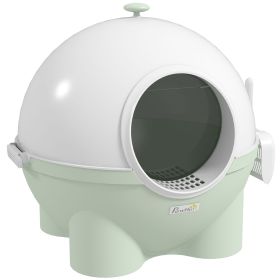Enclosed Cat Litter Box, Large Kitty Litter Box with Lid, Scoop, Leaking Sand Pedal, Top Handle, Light Green