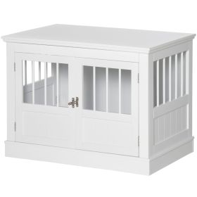 31" Dog Crate Furniture End Table with Three Doors for Small Dogs, White