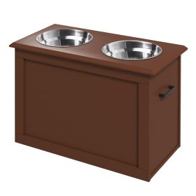 Elevated Dog Bowls for Large Dogs with Storage 2 Stainless Steel Dog Bowls, Elevated Base for Large Dogs, Brown