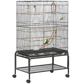 52" Bird Cage with Rolling Stand, Toys, for Budgies Canaries Black