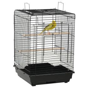 23" Bird Cage Flight Parrot House Cockatiels Playpen with Open Play Top and Feeding Bowl Perch Pet Furniture Black