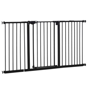 Pet Gate with Door Dog Gate and Barrier Indoor for Stairs Includes 7", 8", 12" Extensions Kit, 30 Inch Tall Pressure-Mounted Safety Gate, Black