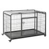 Folding Dog Crate Heavy Duty Cage for Extra Large Sized Dogs with Double Doors, Lockable Wheels Tray, 49" x 30" x 32"