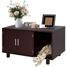 Cat Litter Box Enclosure, Hidden Litter Box Furniture, Cat House End Table Washroom with Scratching Pad, for Indoor Cats Kittens, Brown