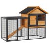 Wood-Metal Large Rabbit Hutch Bunny Cage Pet House Small Animal Habitat with Slide-Out Tray, Lockable Door, Water-Resistant Asphalt Roof