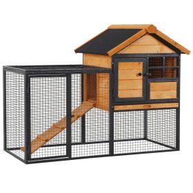 Wood-Metal Large Rabbit Hutch Bunny Cage Pet House Small Animal Habitat with Slide-Out Tray, Lockable Door, Water-Resistant Asphalt Roof