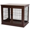 26" Wooden Dog Cage with Double Door Entrance & Simple Modern Design, Brown