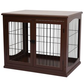 26" Wooden Dog Cage with Double Door Entrance & Simple Modern Design, Brown