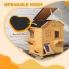 2-Storey Outdoor Cat House, Wooden Catio with Openable Roof, Lounge Space, Fun Entrances, for Feral Cats, Yellow