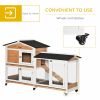 62" Wooden Rabbit Hutch with Wheels, Run Box, Tray, Ramp for Small Animals, Guinea Pig, Indoor Outdoor Use, Yellow