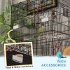 43" Bird Cage with Rolling Stand, Toys, for Budgies Canaries Black