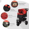 3 Wheel Folding Dog Stroller, Jogger Travel Carrier with Adjustable Canopy, Storage Brake, Mesh Window for S&M Dogs, Red