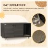 Litter Box Furniture Hidden Cat Washroom Furniture with Double Doors and Scratching Pad, Black