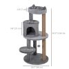 41" Cat Tree Tower with Condo, Scratching Posts and Hanging Ball, Grey