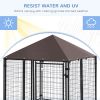 Outdoor Dog Kennel, Welded Wire Steel Fence, Lockable Pet Playpen Crate, with Water-, UV-Resistant Canopy Top, Door, 4.6ft x 4.6ft x 5ft, Black