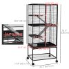 Rolling Small Animal Cage 53.5"H Chinchilla Cage for Ferrets, Squirrels w/ Removable Tray, Storage Shelf, Black