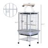 63" Large Bird Parrot Cage Stand Finch Feeder Play Top House Perch Bowl Wheels, Silver