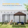 Dog Kennel Outdoor with Waterproof Canopy, Dog Run with Galvanized Chain Link for Large and Medium Dogs, Black
