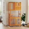 74" Wooden Outdoor Cat House Weatherproof & Wheeled with High Weight Capacity, Kitten Cage Condo, Orange