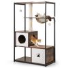 Stylish Wood-Metal Cat Tree - 33 lbs Per Layer Capacity, 2 Private Condos + 2 Relaxation Platforms, Complements Room Decor
