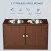 PawHut Elevated Dog Bowls with Storage Cabinet, Raised Dog Bowl Stand Pet Food Bowl Dog Feeding Station, Brown