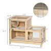 2-Tier Wooden Hamster Cage, Small Animals Hutch, w/ Seesaw, Tray