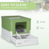 Top Entry Enclosed Kitty Litter Box with Scoop, Tray, Front Entry, Large Space, Foldable, Portable, Dark Green