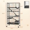 63" H Rolling Small Animal Cage with Hammock, Ferret Cage, Chinchilla Cage, Pet Habitat with 6 Doors, Removable Tray