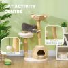 PawHut 41" Modern Cat Condo, Indoor Cat Tree with Scratching Posts, Soft Removable Cushions & Toy Balls, Cream White