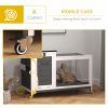 Wooden Rabbit Hutch with Pull-Out Tray, Asphalt Openable Roof, Small Animal Cage on Wheels with Run, Grey