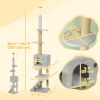 89"-104" Floor to Ceiling Cat Tree w/ Scratching Post, Cat House, 3-Steps, Hanging Ball, Perches, Light Grey