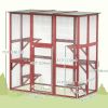 71" x 39" x 71" Cat Cage, Large Outdoor Wooden Cat Patio with 6 Balanced Platforms and Asphalt Roof, Wine Red