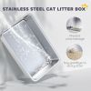 Stainless Steel Cat Litter Box w/ Removable Lid & Scoop, for Small to Large Cats, Easy to Clean, White