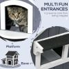 Outdoor Cat House with Weather-resistant Roof & Garden Bed, Outdoor Cat Shelter Enclosure with Multiple Entrances, Modern Cat Furniture Hideout