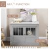 Wooden Dog Crate End Table, Dog Crate Furniture with Triple Doors, Puppy Crate for Small Dogs Indoor Use, Dark Gray