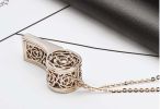 Hollow Rhinestone Whistle Pendant Necklace Stainless Steel for Elegant Womens; Gold