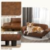 Pet Sofa Dog Bed Couch, Foldable Cat Lounger PU Leather Cover for Medium & Large Sized Animals, 39" x 21.75" x 17.75", Expandable to 52" x 30.25" x 7"
