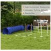 7pc Agility Training Equipment for Dogs w/ Tunnels, Weave Poles Adjustable Hurdle, Jumping Ring, Pause Box, Blue