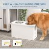 Elevated Dog Bowls with Slow Feeder Mat, Storage Cabinet, 3 Stainless Steel Bowls for Large & Extra Large Dogs, White
