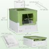 Top Entry Enclosed Kitty Litter Box with Scoop, Tray, Front Entry, Large Space, Foldable, Portable, Dark Green