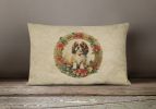 Christmas Flowers Frame Throw Pillow Throw Pillow for Indoor Couch Bed Outdoor Patio Washable, English Toy Spaniel 2360,12Hx16W