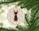 Merry Christmas English Toy Terrier Ceramic Ornament Christmas Tree Hanging Decorations for Home Christmas Holiday, Party, Gift, 3 in, Multicolor