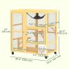 Cat Condo Wooden Indoor Cat House on Wheels with Cat Flap Door Platforms Hammock Openable Top for 2 Cats, Yellow