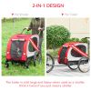 Dog Bike Trailer, 2-in-1 Dog Wagon Pet Stroller for Travel with Universal Wheel Reflectors Flag, for Small and Medium Dogs, Red