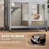 74" Wooden Outdoor Cat House Weatherproof & Wheeled with High Weight Capacity, Kitten Cage Condo, Light Grey