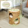 2-Storey Cat Condo Barrel, Small Cat Tree Tower with Top Perch and 2 Hideaways, 2 Entrances, 3 Cushions, Light Brown