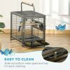 Bird Travel Carrier Cage for Parrots Conures African Grey Cockatiel Parakeets with Stand Perch, Stainless Steel Bowls, Pull Out Tray, Black