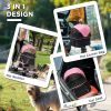 4 Wheels Pet Stroller, 3 in 1 Dog Cat Travel Folding Carrier, for Small Dogs, Detachable, w/ Brake, Canopy, Basket, Storage Bag - Pink