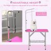 Foldable Grooming Table for Dogs with Height Adjustable Grooming Arm, Storage Shelf, Pink