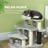 2 in 1 Cat Tree 3 Steps Pet Stairs with Scratching Posts, Tickling Post, Toy Balls, for Bed, Couch, Sofa, Light Grey